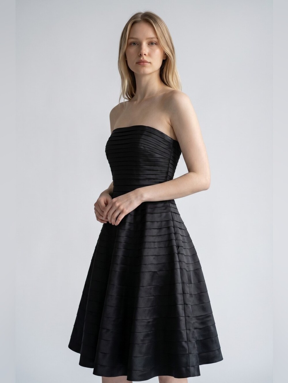 Adrianna Papell Black Strapless Pleated A-Line Cocktail Dress 1040